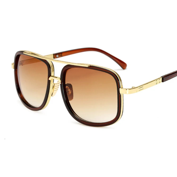 Classic Brand Designer Flat Top Mirror Square Gold Oversized Sunglasses