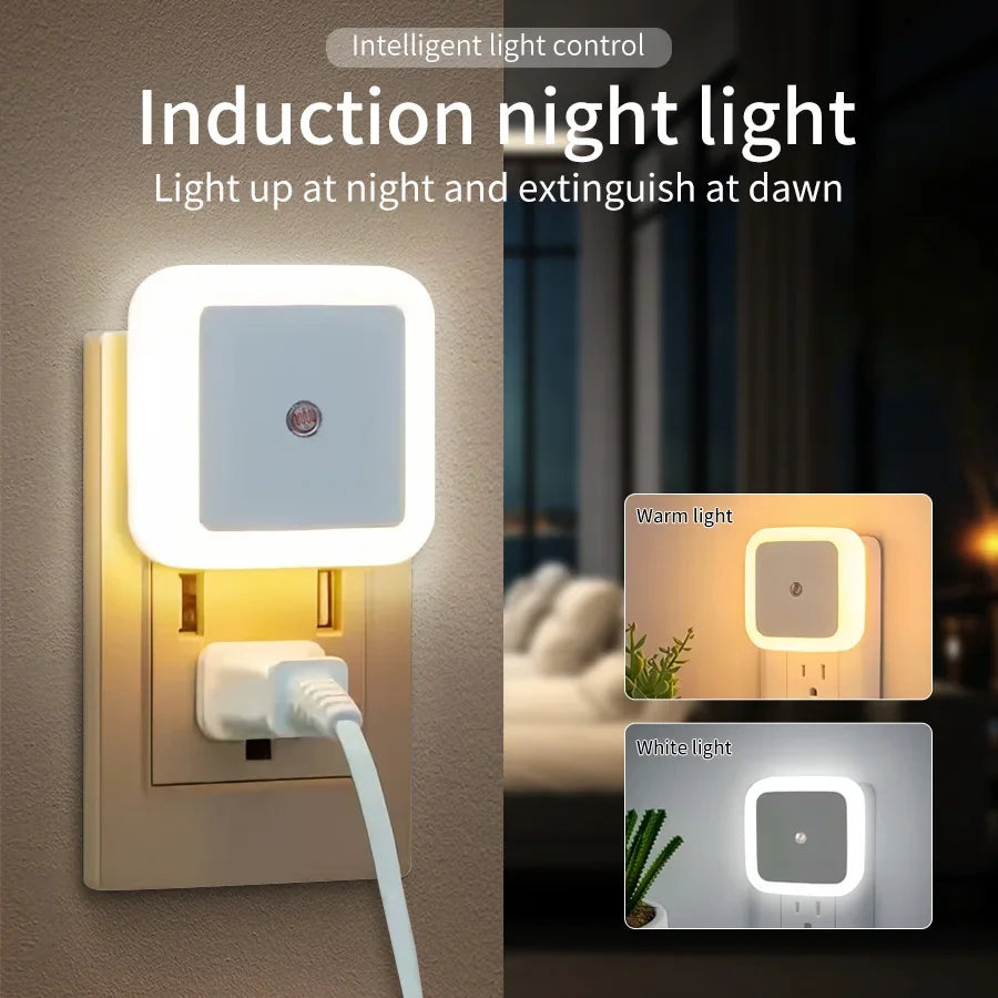 LED Night Light Smart Light Sensor Control 110-240V Plug in Wall Nightlight