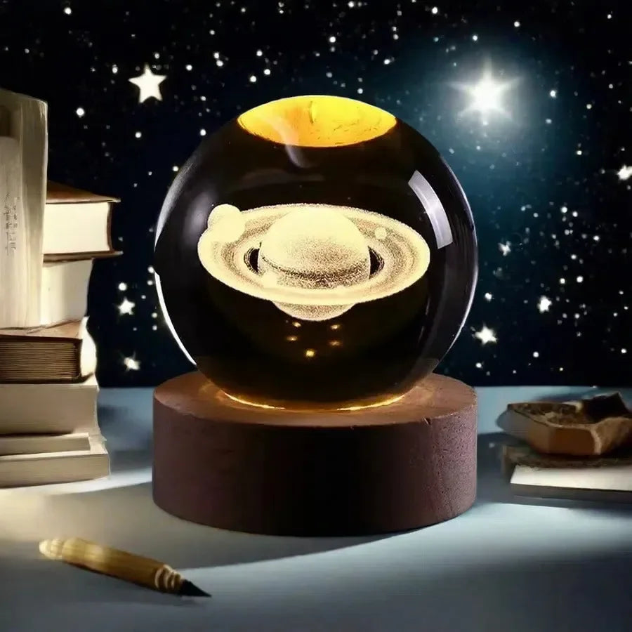 USB LED Galaxy Crystal Ball Lamp 3D Planet Moon Light Home Decor Night Light Desk Tabletop Decoration