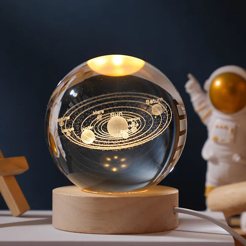 2025 NEW 3D Crystal Ball Light Carving Solar System Galaxy Valentine's Day/ Birthday Gift LED Luminous Planet Night Lights