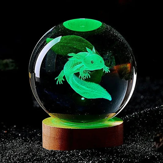 3D Axolotl and more Laser Engraved Crystal Ball Colored Night Light, Gift/Home Decoration