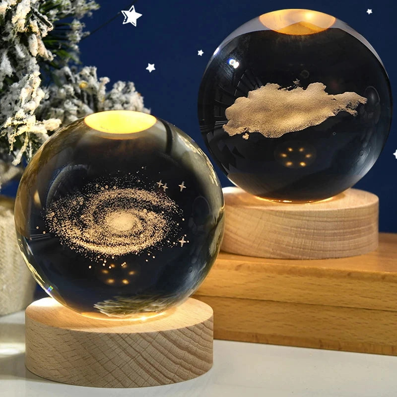 2025 NEW 3D Crystal Ball Light Carving Solar System Galaxy Valentine's Day/ Birthday Gift LED Luminous Planet Night Lights