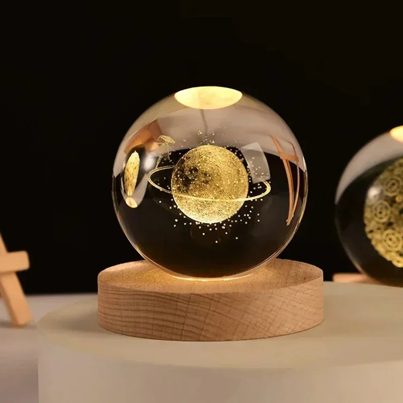 3D Crystal ball Night Light DIY Laser Engraved Solar System Globe Astronomy and More Desktop Decoration