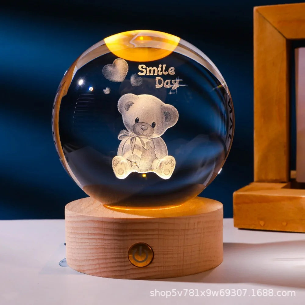 3D Axolotl and more Laser Engraved Crystal Ball Colored Night Light, Gift/Home Decoration