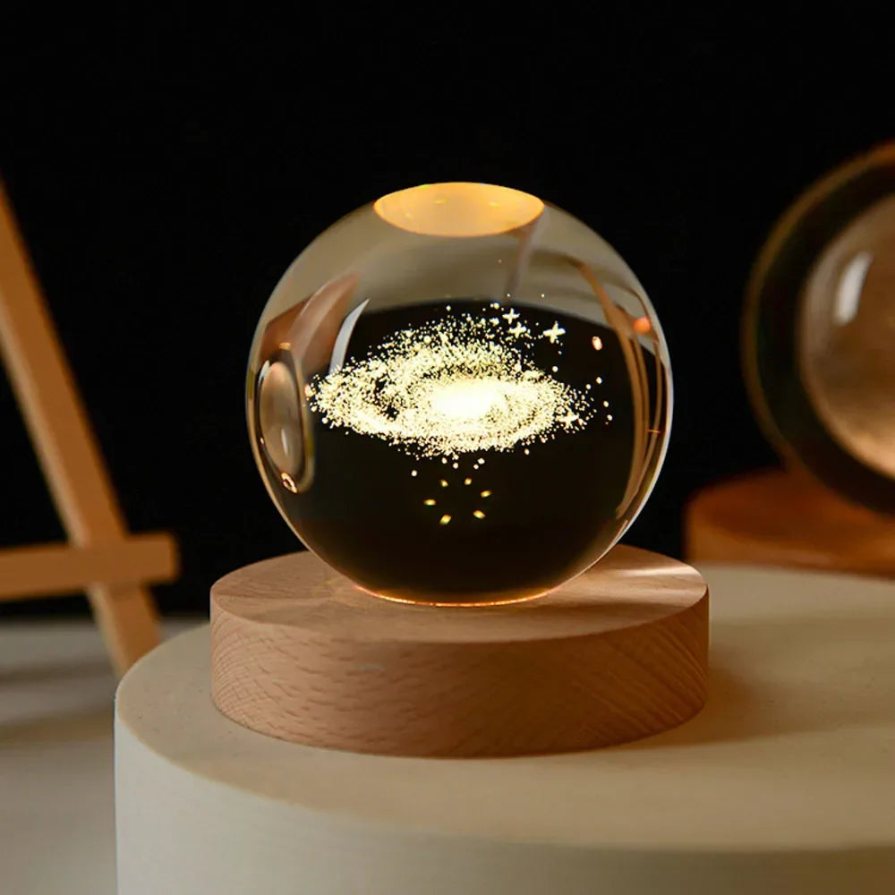 USB LED Galaxy Crystal Ball Lamp 3D Planet Moon Light Home Decor Night Light Desk Tabletop Decoration