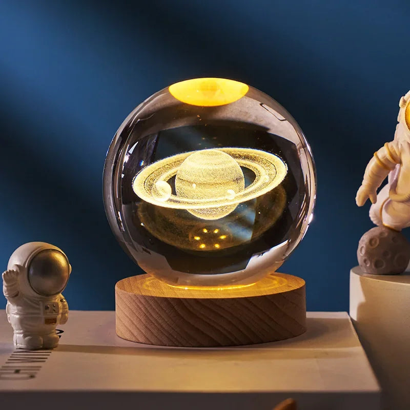 USB LED Galaxy Crystal Ball Lamp 3D Planet Moon Light Home Decor Night Light Desk Tabletop Decoration