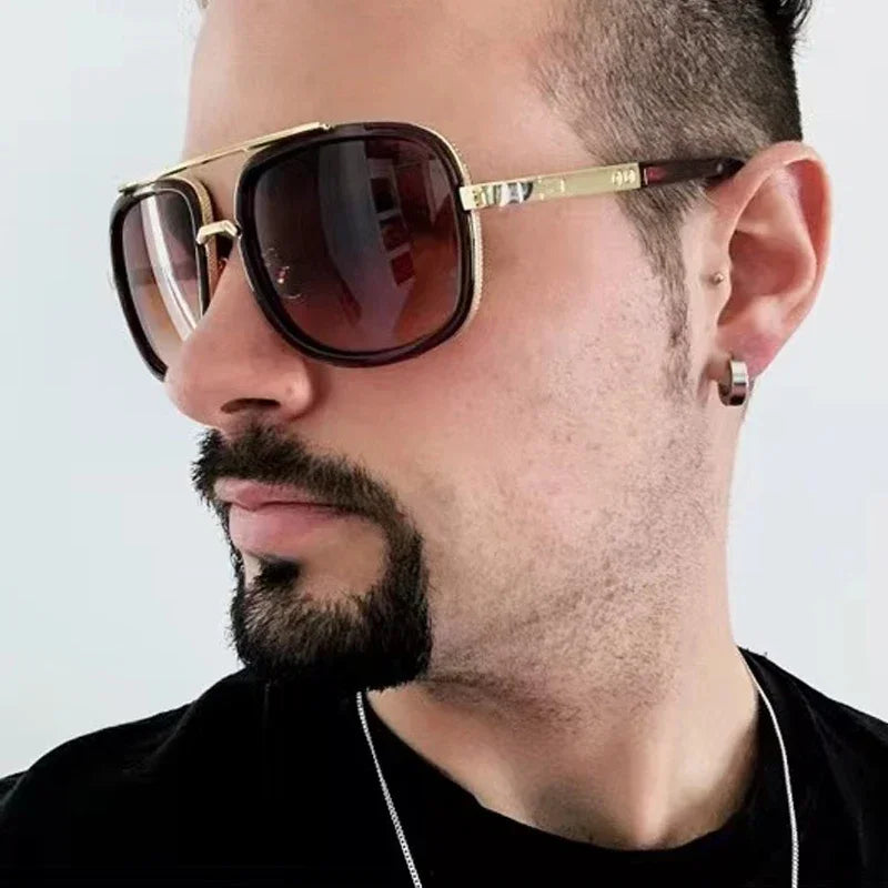 Metal Polarized Oversized Gradient Square Frame Sun Glasses