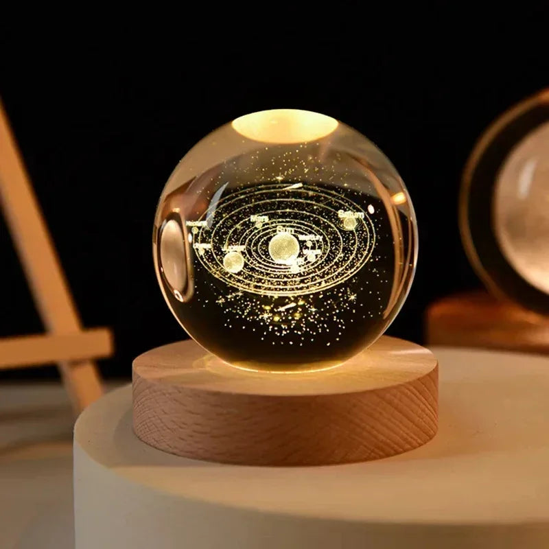3D Crystal ball Night Light DIY Laser Engraved Solar System Globe Astronomy and More Desktop Decoration