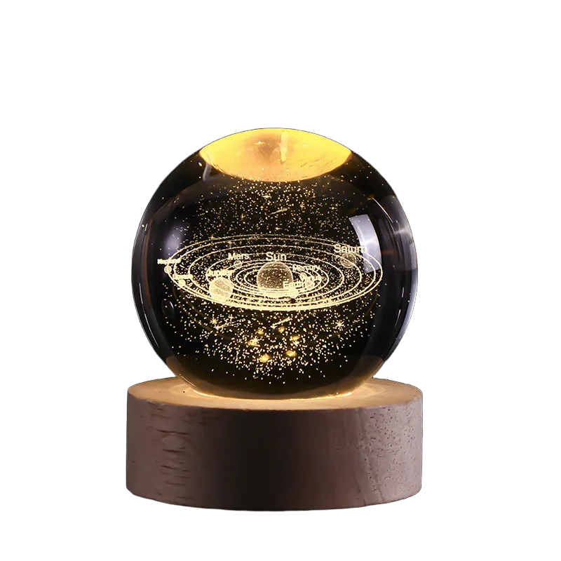 3D Crystal ball Night Light DIY Laser Engraved Solar System Globe Astronomy and More Desktop Decoration
