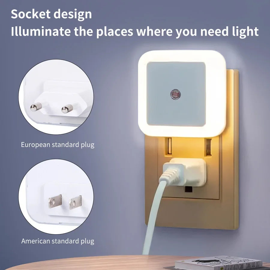 LED Night Light Smart Light Sensor Control 110-240V Plug in Wall Nightlight