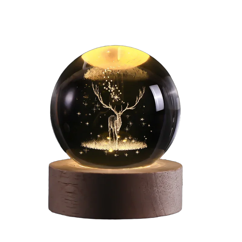 3D Crystal ball Night Light DIY Laser Engraved Solar System Globe Astronomy and More Desktop Decoration