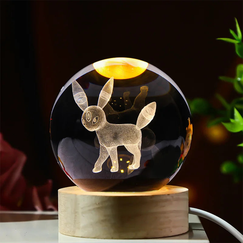 3D Crystal Ball Stitch Pikachu Kuromi Princess Hello Kitty Crystal Mini Night Lamp Desk Decoration