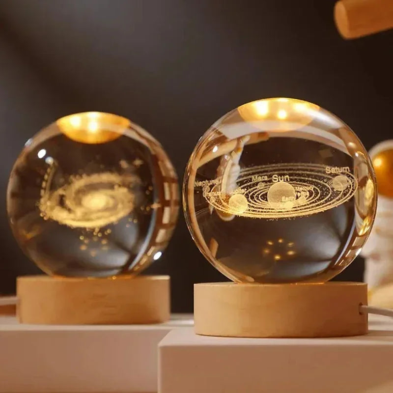 3D Crystal ball Night Light DIY Laser Engraved Solar System Globe Astronomy and More Desktop Decoration