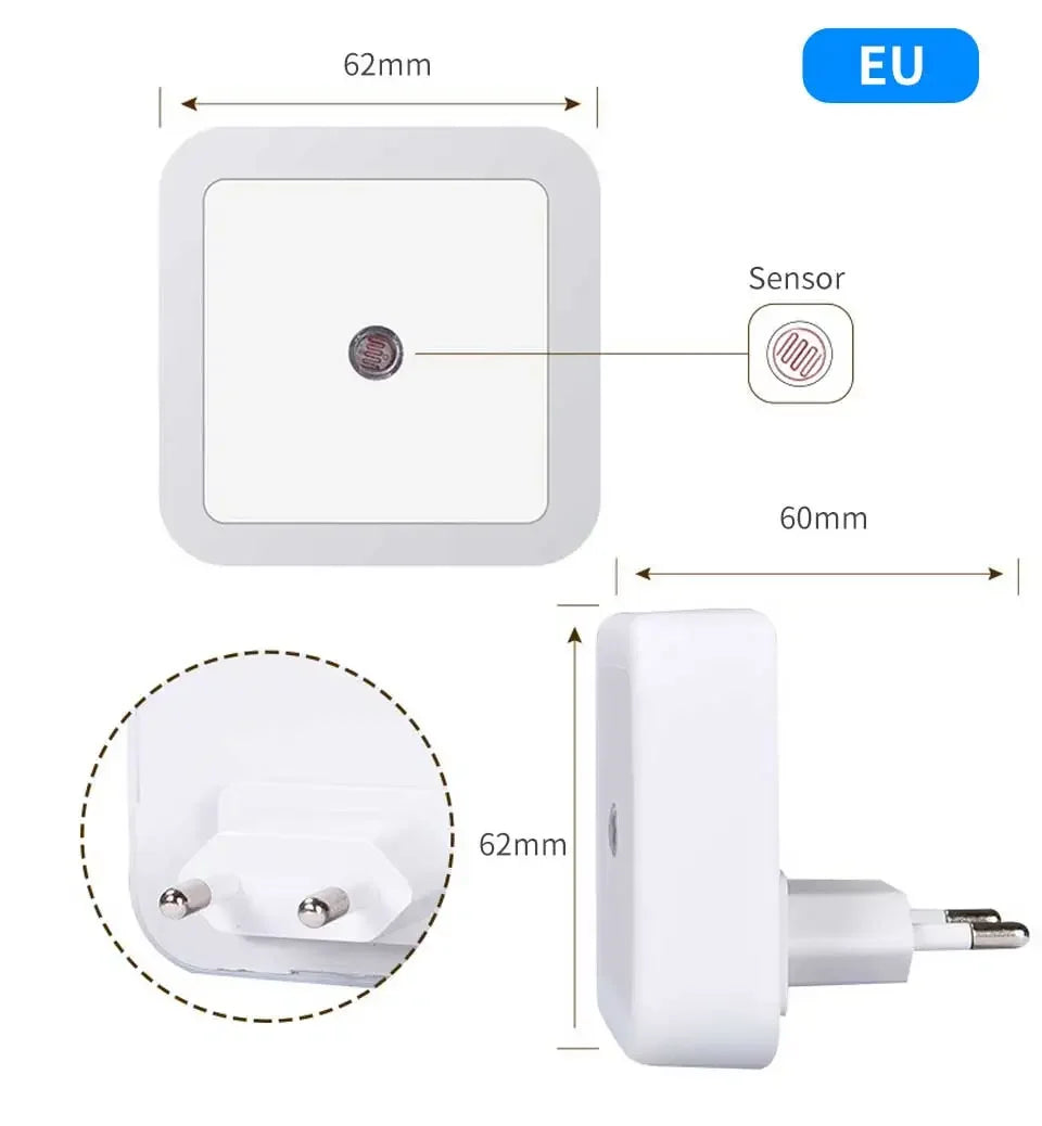 LED Night Light Smart Light Sensor Control 110-240V Plug in Wall Nightlight