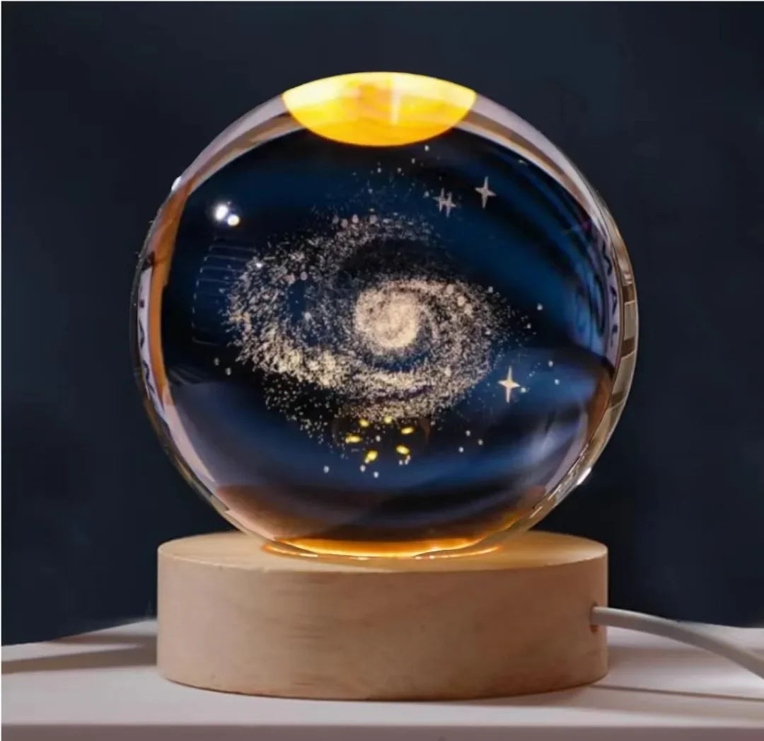 Luminous Crystal Ball LED Night Light Saturn Solar System 3D Moon and More Table Lamp USB