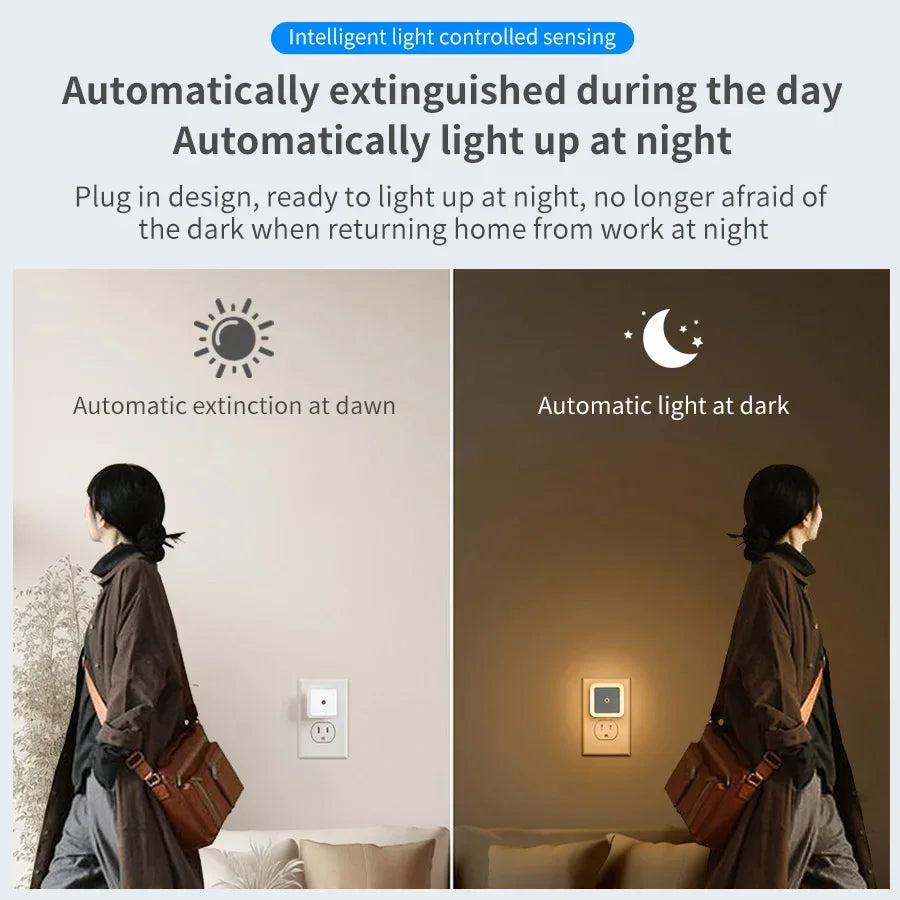 LED Night Light Smart Light Sensor Control 110-240V Plug in Wall Nightlight