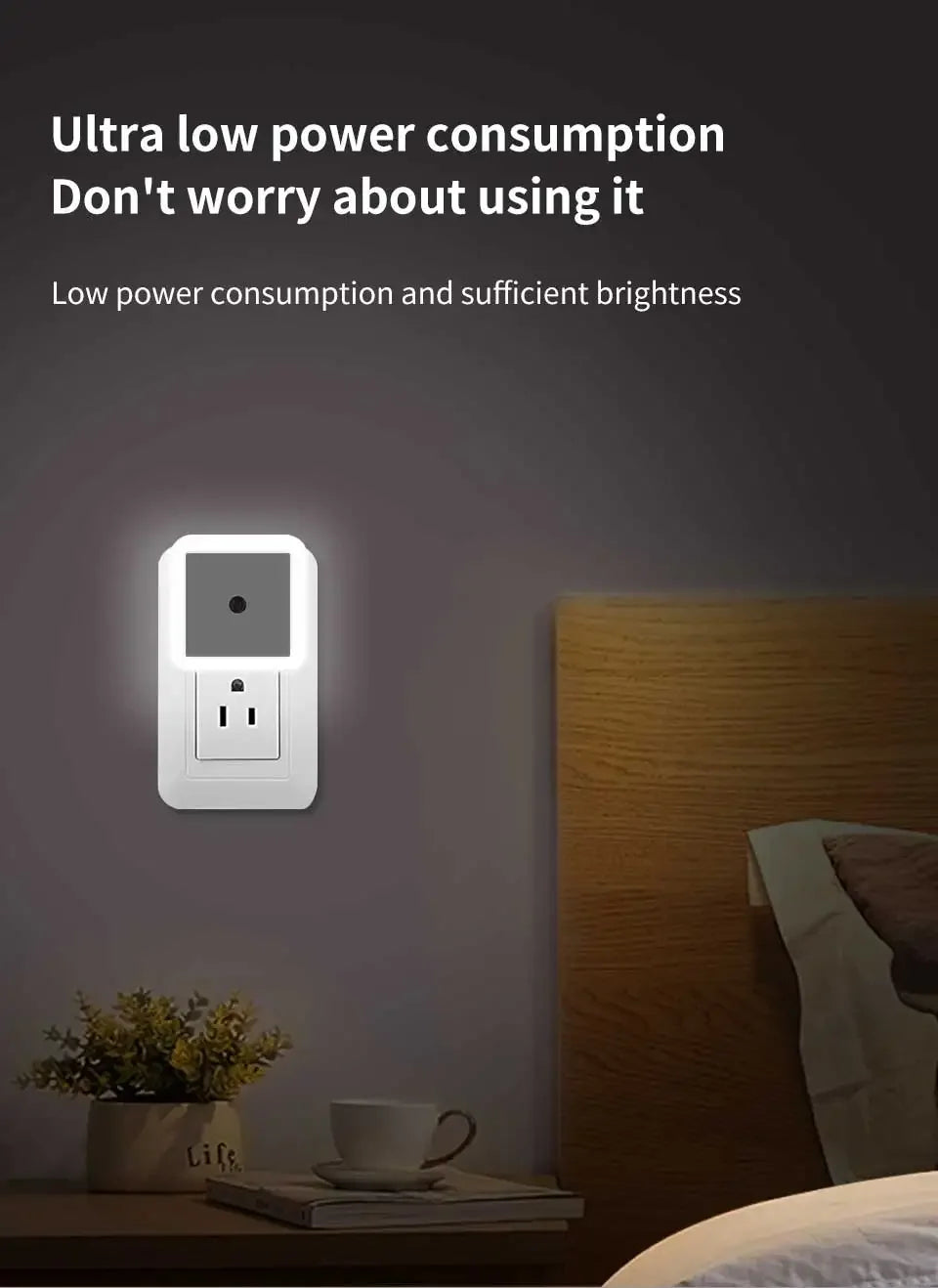 LED Night Light Smart Light Sensor Control 110-240V Plug in Wall Nightlight
