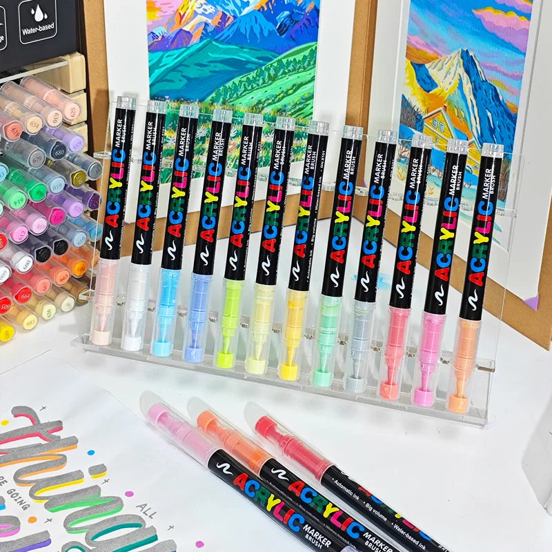 12-120 Colors Acrylic Paint Pens Markers Brush Tip Paint Markers For Rock Painting Wood Canvas Stone,Christmas Gift DIY Crafts