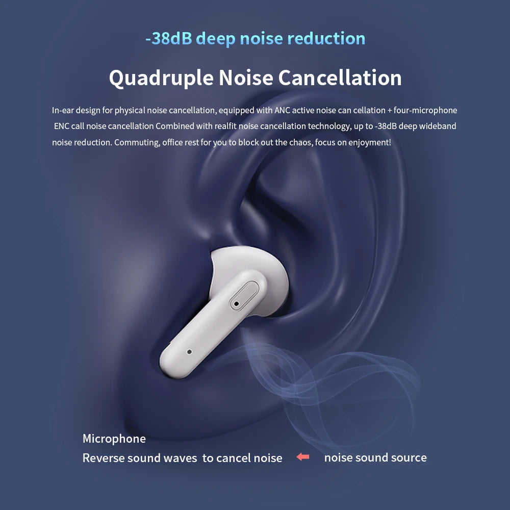 Realfit F3 ANC Active Noise Cancellation Bluetooth Earphones ENC Call HIFI Stereo Superb Bass Wireless Earbuds Sport Gaming