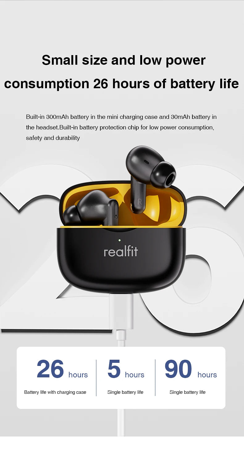 Realfit F3 ANC Active Noise Cancellation Bluetooth Earphones ENC Call HIFI Stereo Superb Bass Wireless Earbuds Sport Gaming