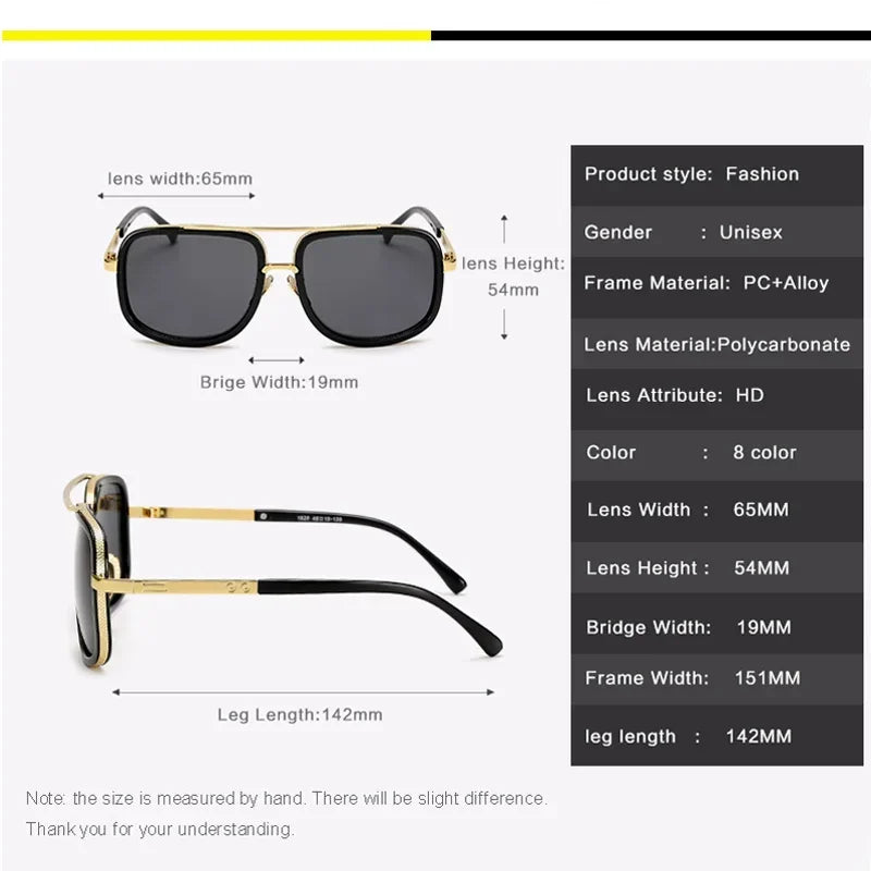 Metal Polarized Oversized Gradient Square Frame Sun Glasses