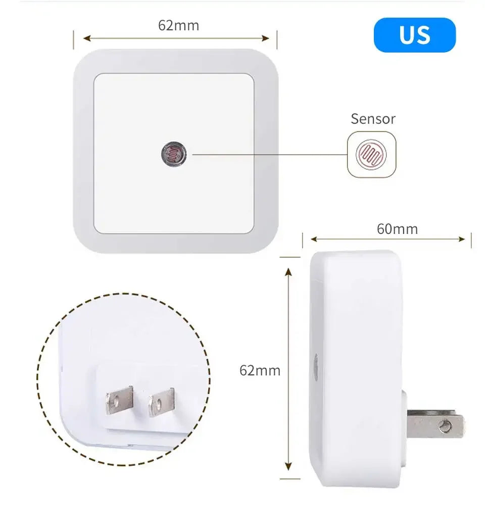 LED Night Light Smart Light Sensor Control 110-240V Plug in Wall Nightlight
