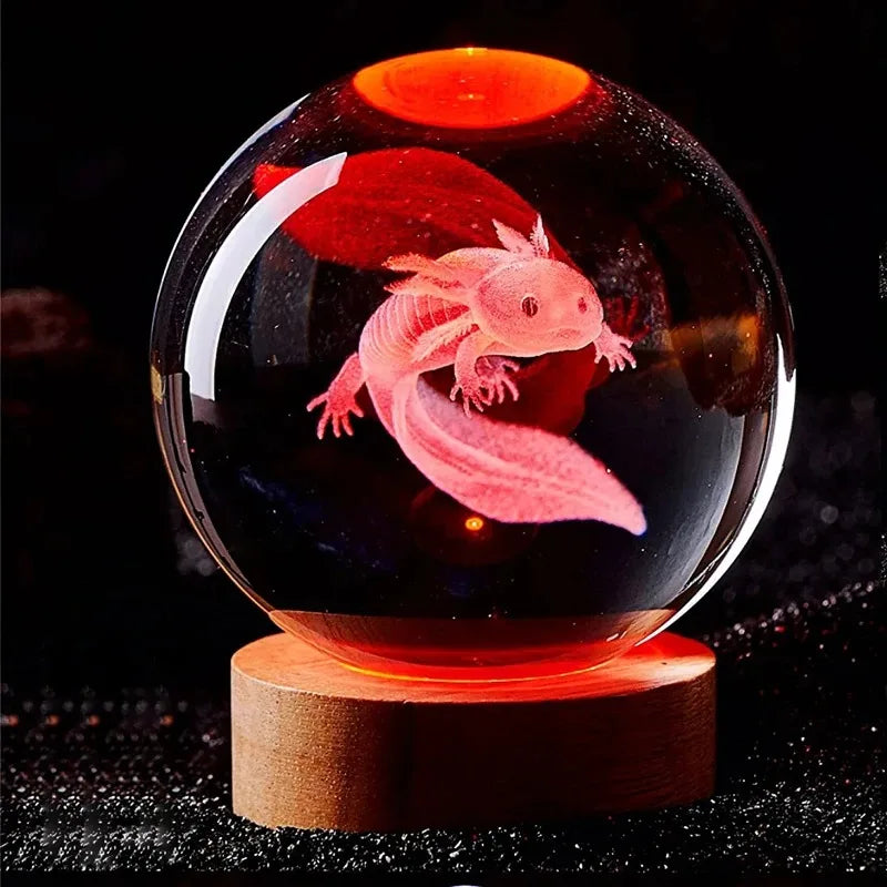 3D Axolotl and more Laser Engraved Crystal Ball Colored Night Light, Gift/Home Decoration