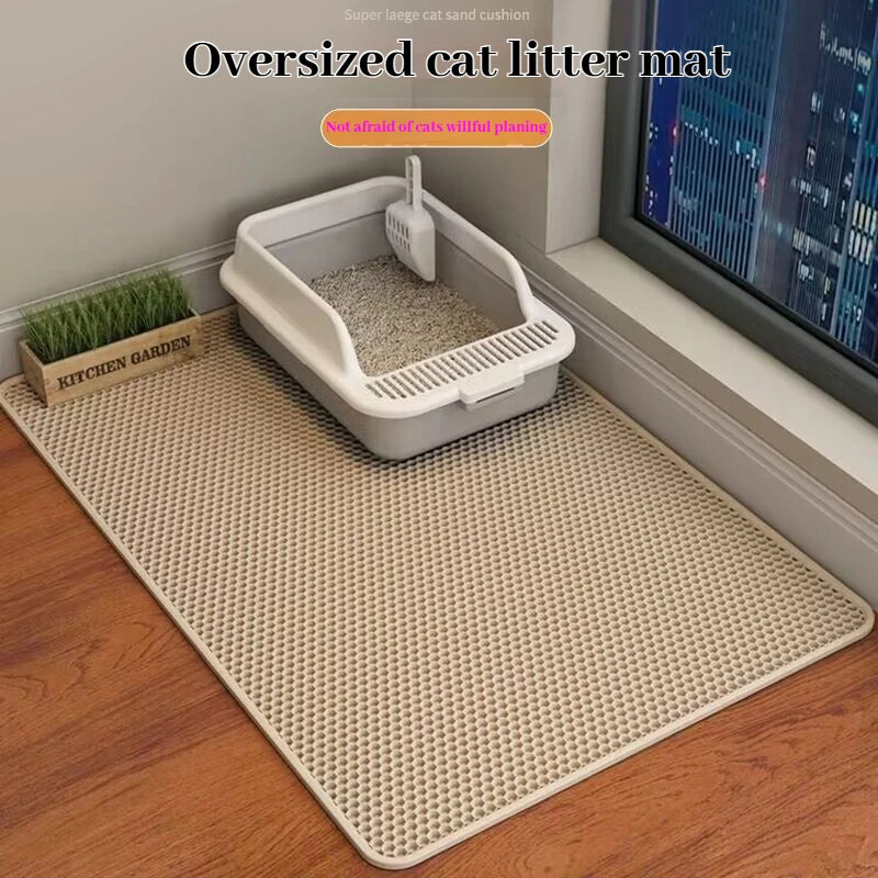 Large Waterproof Cat Litter Mat Double Layer Non-Slip Washable Pet Litter Box Mat Durable Sand Trapper Easy Clean