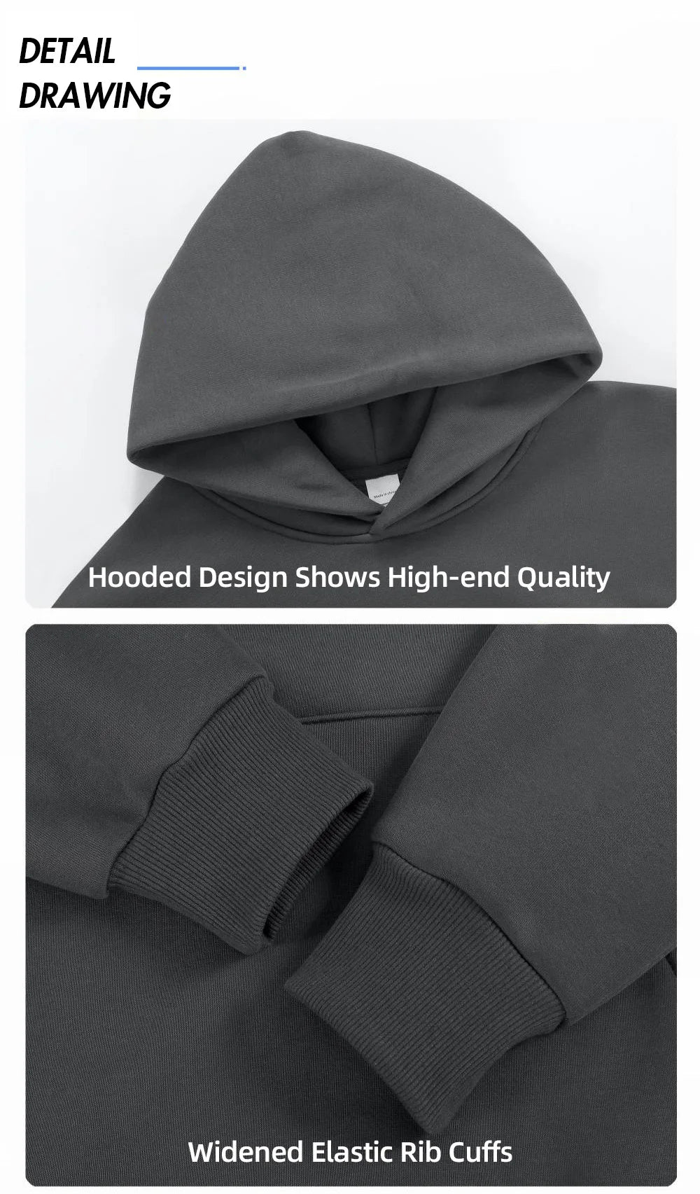 480gsm Heavy Weight Cotton Plus Velvet Hooded Sweater Thickened Tight Polar Fleece Pullover Hoodie