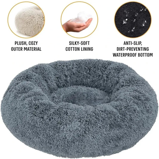 Plush Round Washable Pet Bed, Winter Warm For All Size Dogs and Cats