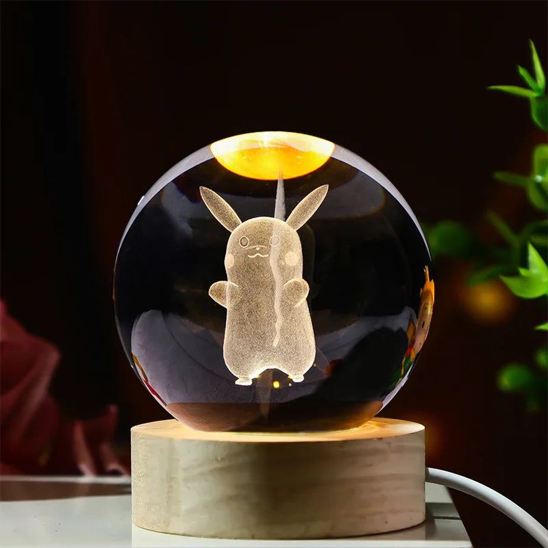 3D Crystal Ball Stitch Pikachu Kuromi Princess Hello Kitty Crystal Mini Night Lamp Desk Decoration