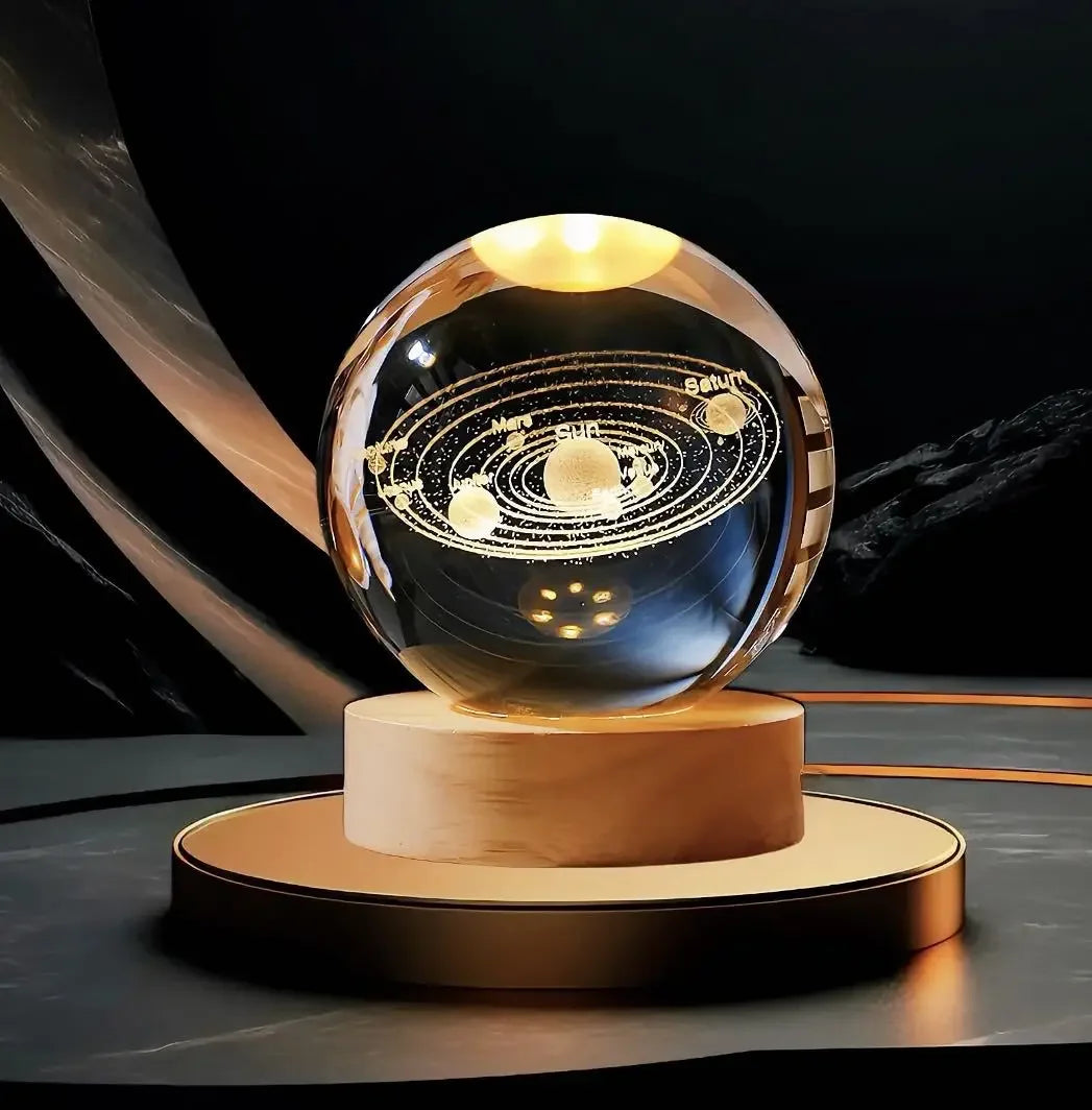 3D Crystal ball Night Light DIY Laser Engraved Solar System Globe Astronomy and More Desktop Decoration