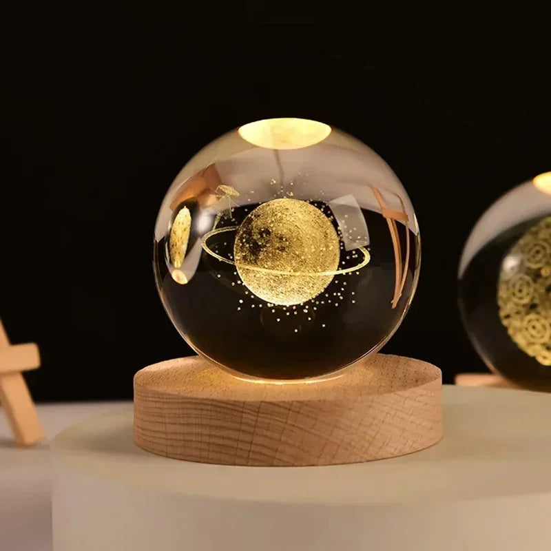 3D Crystal ball Night Light DIY Laser Engraved Solar System Globe Astronomy and More Desktop Decoration