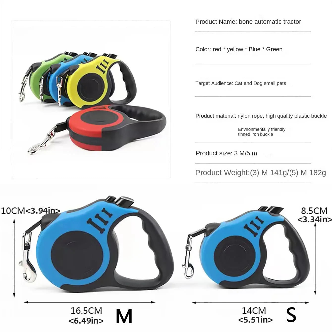 3m 5m Dog Strong Nylon Automatic Retractable Durable Leash