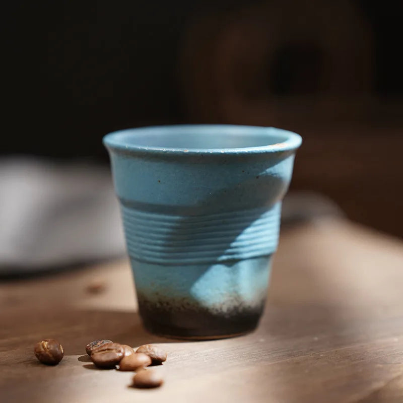 80ml espresso cup Cross-border creative Retro coarse pottery hand pleated cup