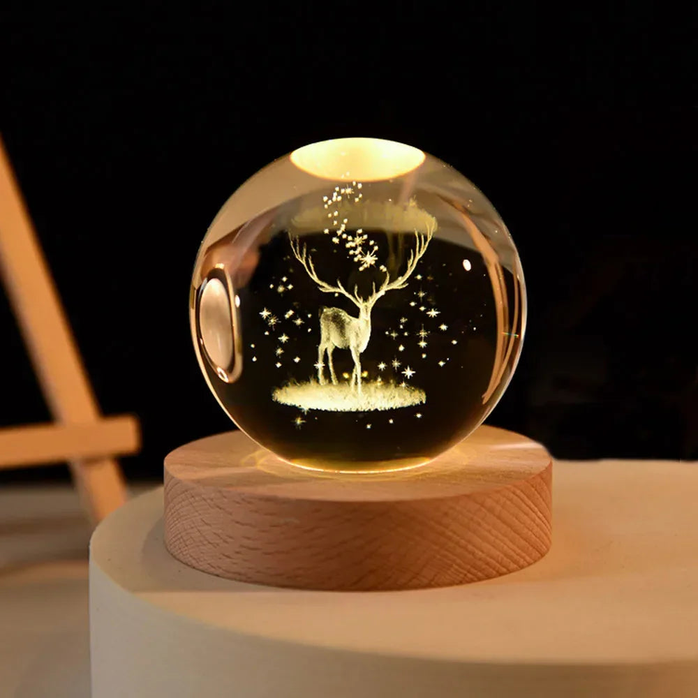 USB LED Galaxy Crystal Ball Lamp 3D Planet Moon Light Home Decor Night Light Desk Tabletop Decoration