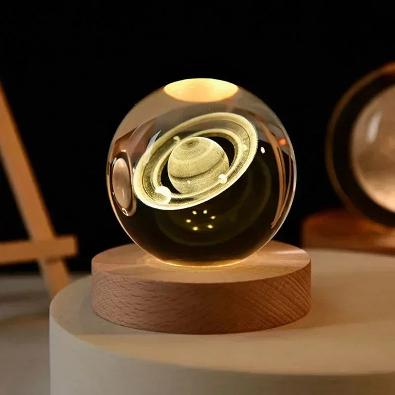 3D Crystal ball Night Light DIY Laser Engraved Solar System Globe Astronomy and More Desktop Decoration