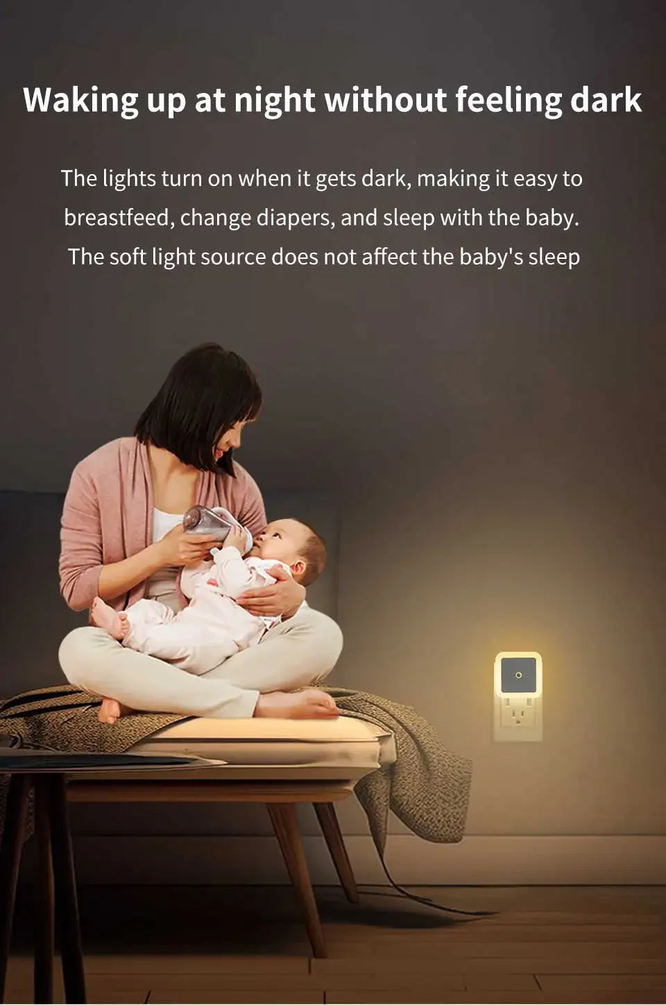 LED Night Light Smart Light Sensor Control 110-240V Plug in Wall Nightlight