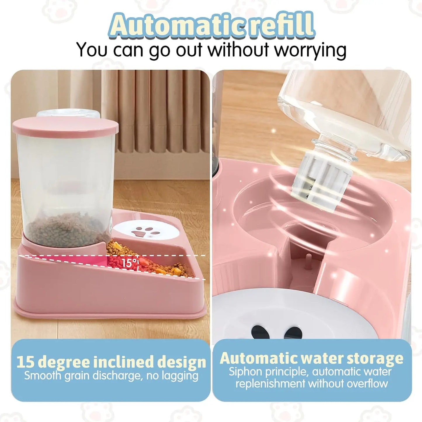 2 In 1 Tilted Automatic Gravity Pet Feeder Water Dispenser Set