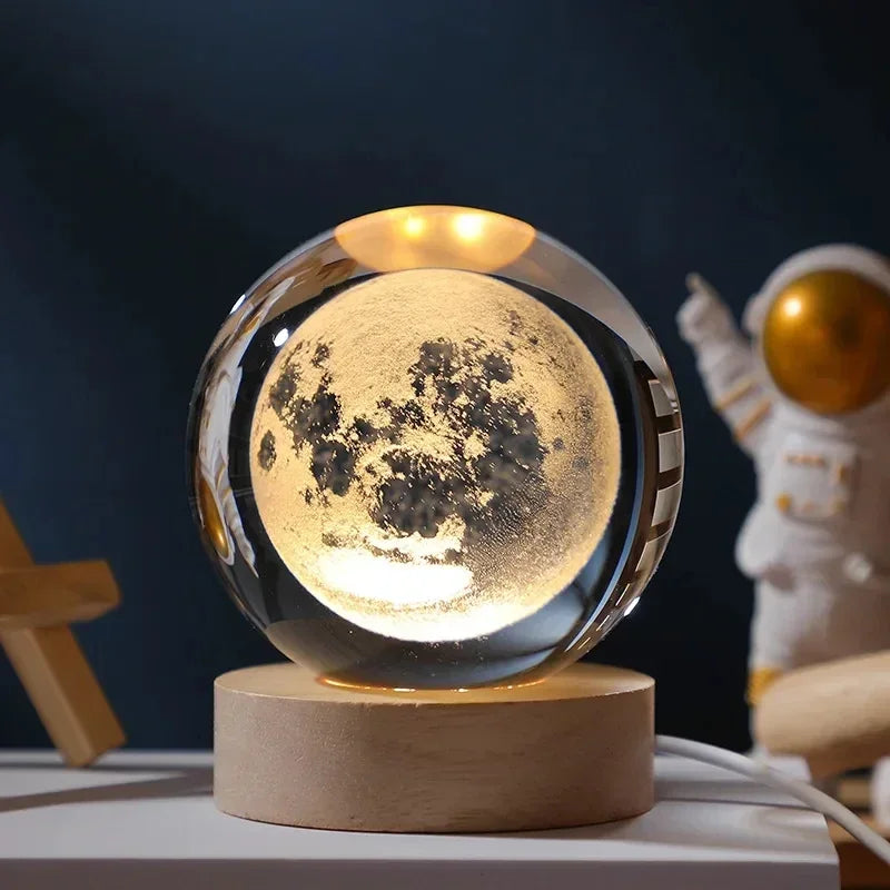 USB LED Galaxy Crystal Ball Lamp 3D Planet Moon Light Home Decor Night Light Desk Tabletop Decoration