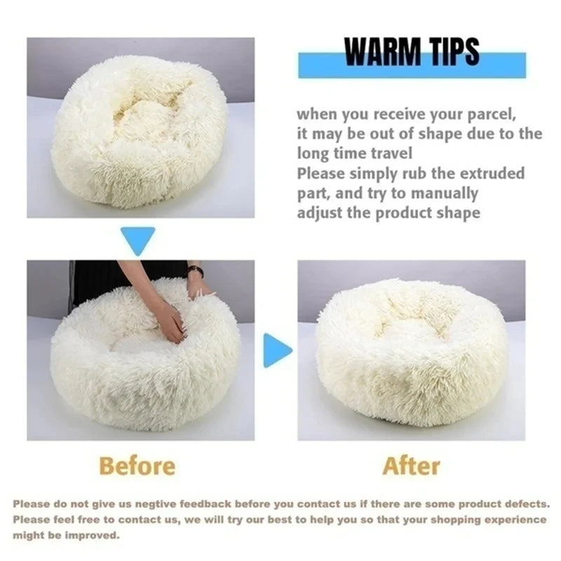 Plush Round Washable Pet Bed, Winter Warm For All Size Dogs and Cats