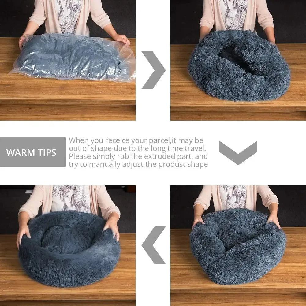Plush Round Washable Pet Bed, Winter Warm For All Size Dogs and Cats