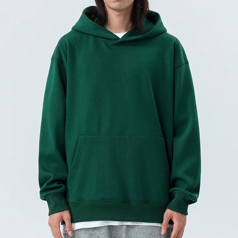 480gsm Heavy Weight Cotton Plus Velvet Hooded Sweater Thickened Tight Polar Fleece Pullover Hoodie