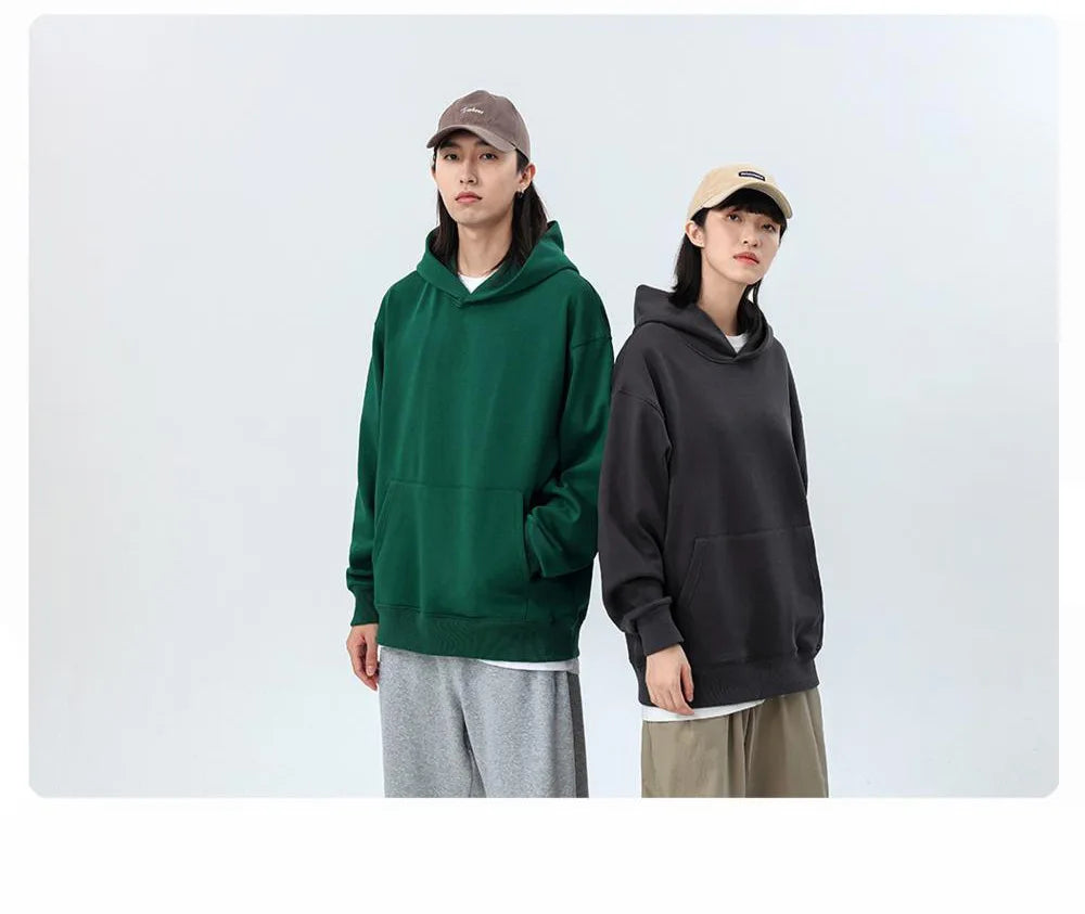 480gsm Heavy Weight Cotton Plus Velvet Hooded Sweater Thickened Tight Polar Fleece Pullover Hoodie