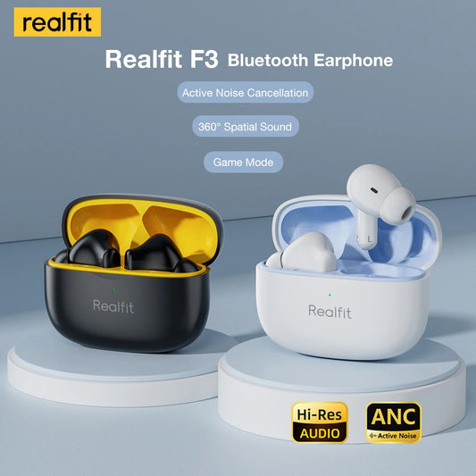 Realfit F3 ANC Active Noise Cancellation Bluetooth Earphones ENC Call HIFI Stereo Superb Bass Wireless Earbuds Sport Gaming