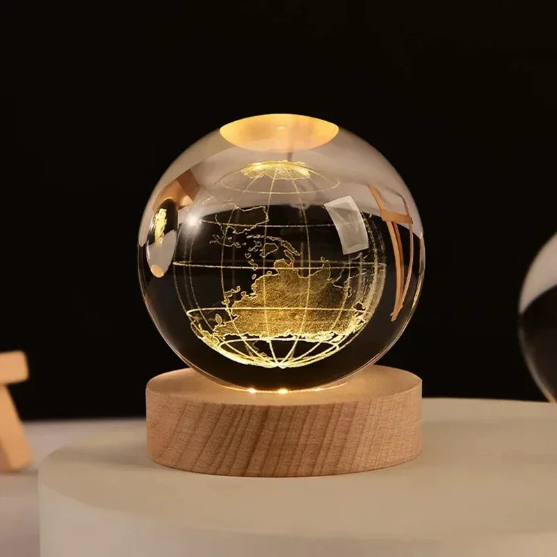 3D Crystal ball Night Light DIY Laser Engraved Solar System Globe Astronomy and More Desktop Decoration