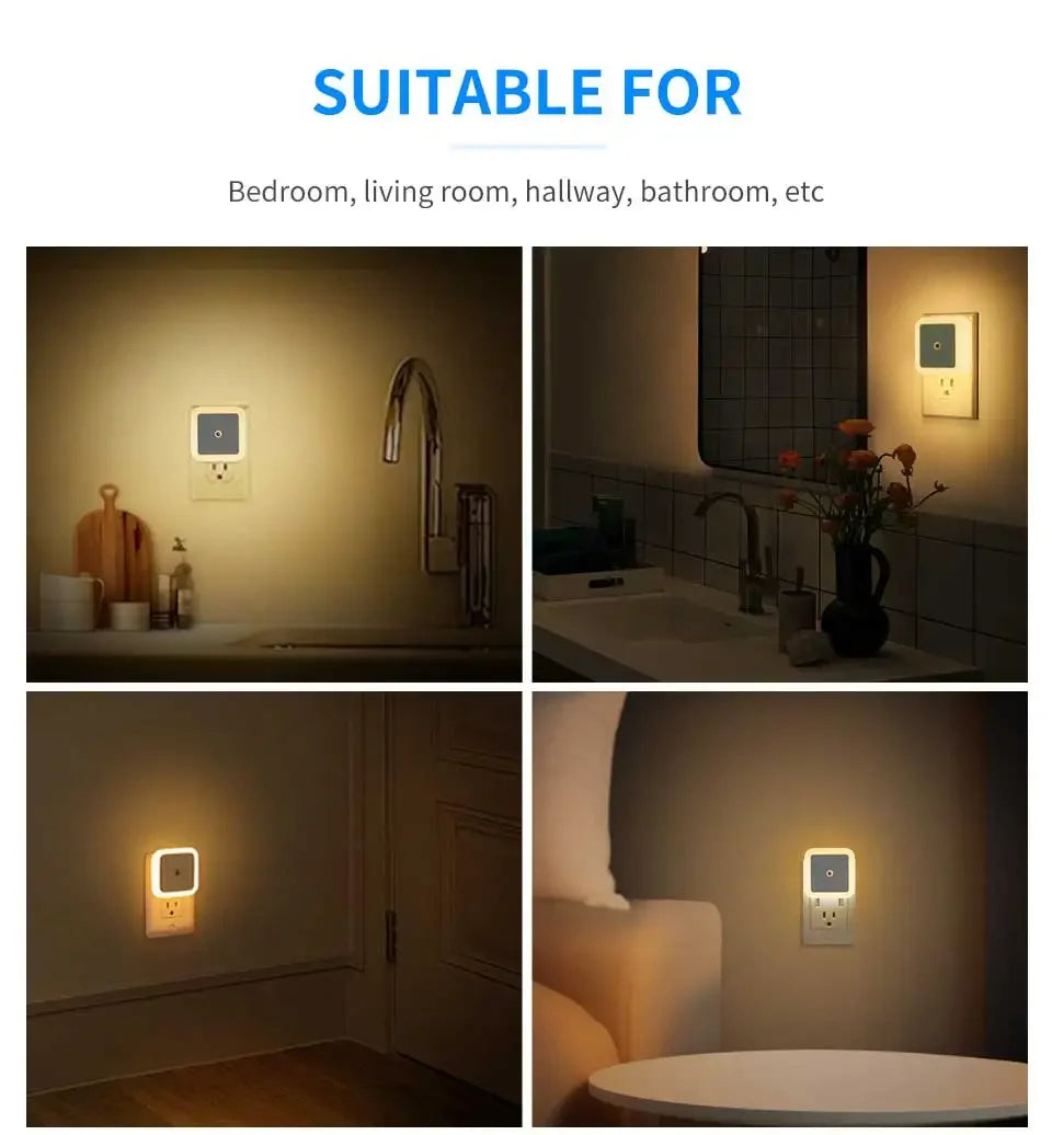 LED Night Light Smart Light Sensor Control 110-240V Plug in Wall Nightlight