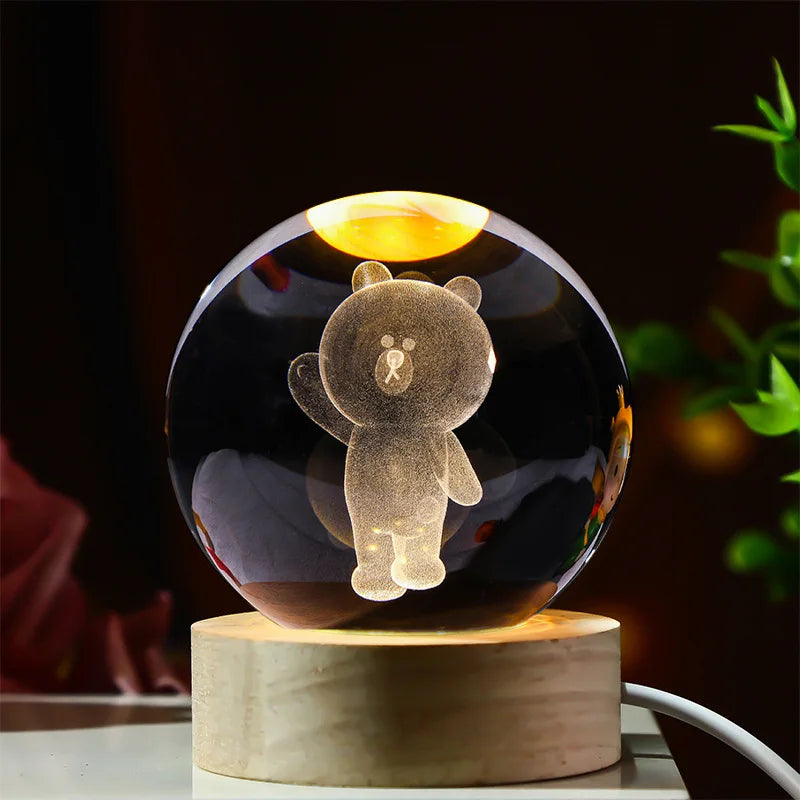 3D Crystal Ball Stitch Pikachu Kuromi Princess Hello Kitty Crystal Mini Night Lamp Desk Decoration