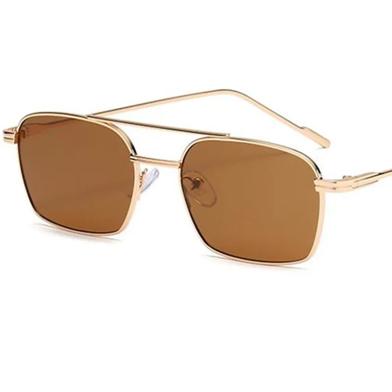 Unisex Double Beam Anti-UV Spectacles Ornamental Alloy Frame Sunglasses