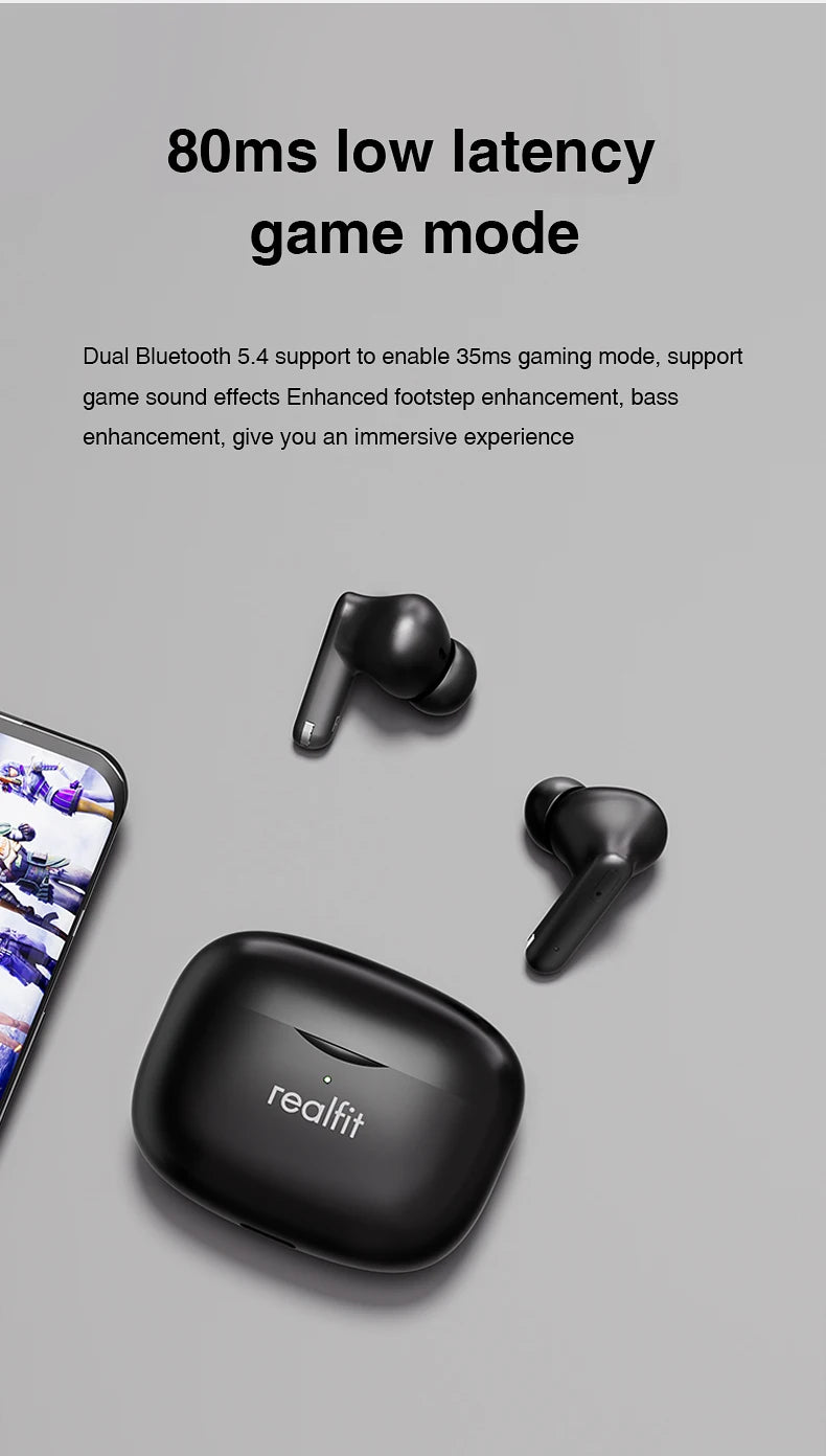Realfit F3 ANC Active Noise Cancellation Bluetooth Earphones ENC Call HIFI Stereo Superb Bass Wireless Earbuds Sport Gaming